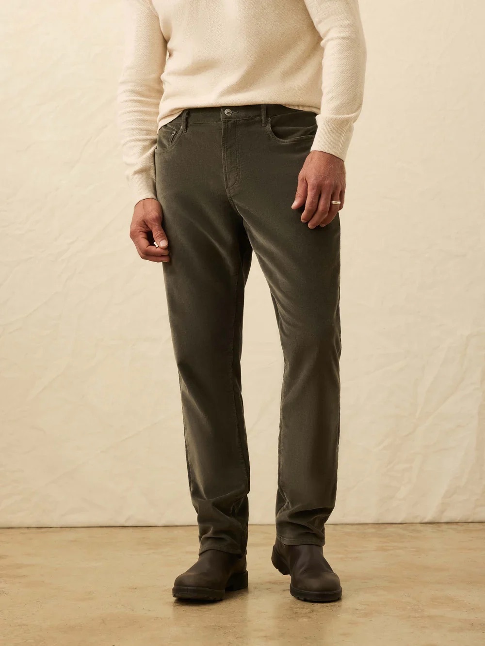 FAHERTY STRETCH TERRY CORDUROY 5 POCKET PANT IN MOUNTAIN FOREST
